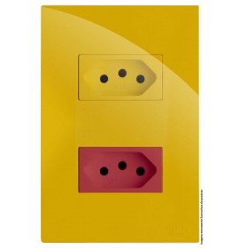 Conjunto Tomada Dupla 1 10a Mostarda + 1 20a Vermelho Horizontal 4x2 - RECTA MOSTARDA GLOSS